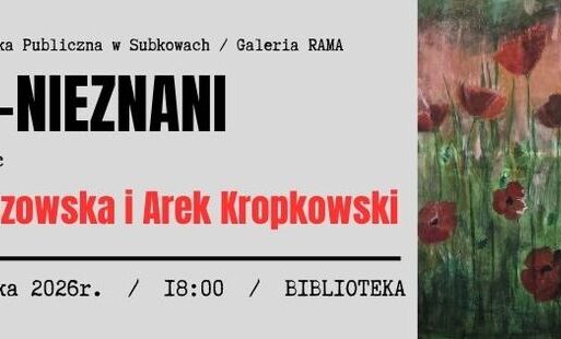 plakat, zdjęcia obrazów, napisy czarne i czerwone
